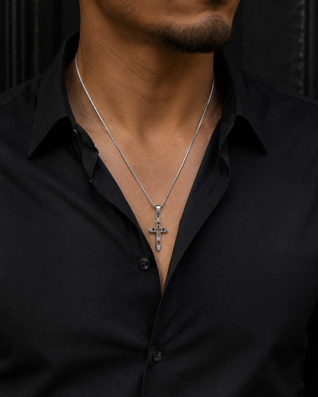 Metal Hollowed Cross Necklace